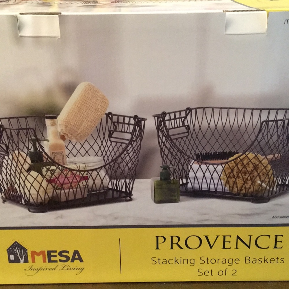 Stacking storage baskets.